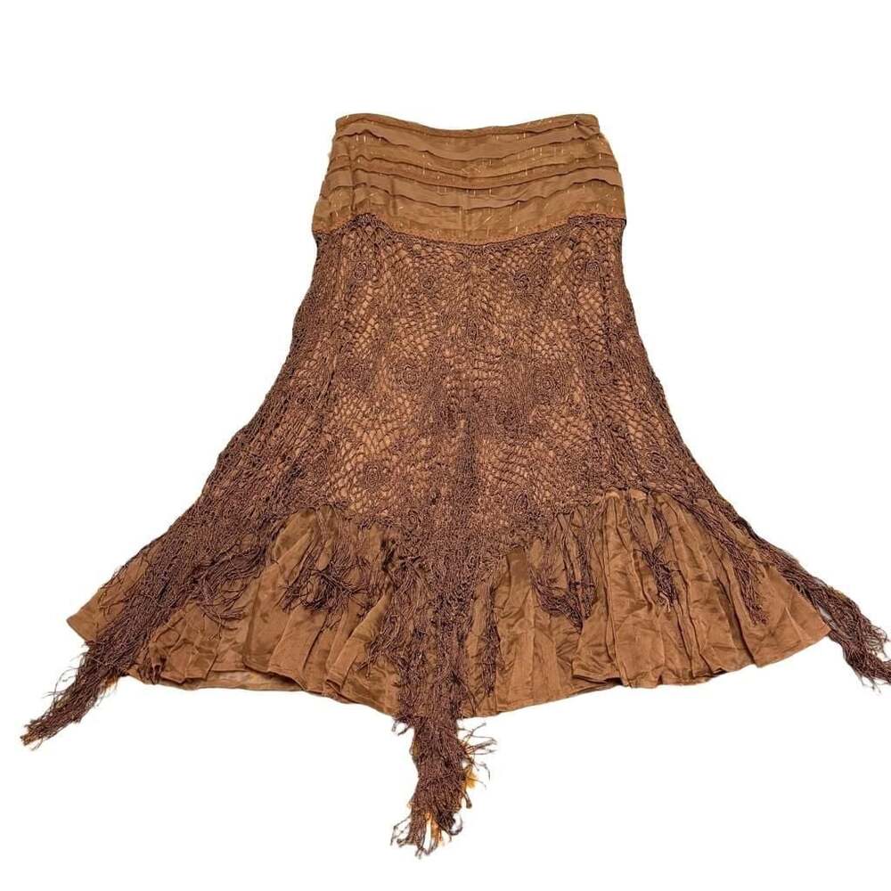 Boston Proper Crochet Fringe Layered Skirt Brown Boho Y2K Fairy Goblincore 8